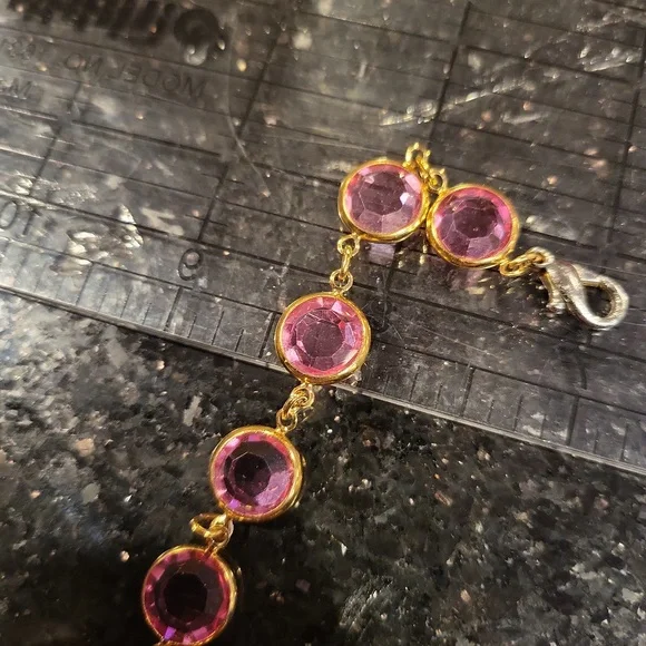 Austrian USA Crystal Pink Gold Tone Encased Crystal Bracelet 7" - Picture 3 of 9